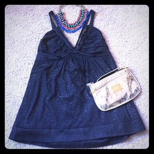 Black Lace Tie Back Tank Top L